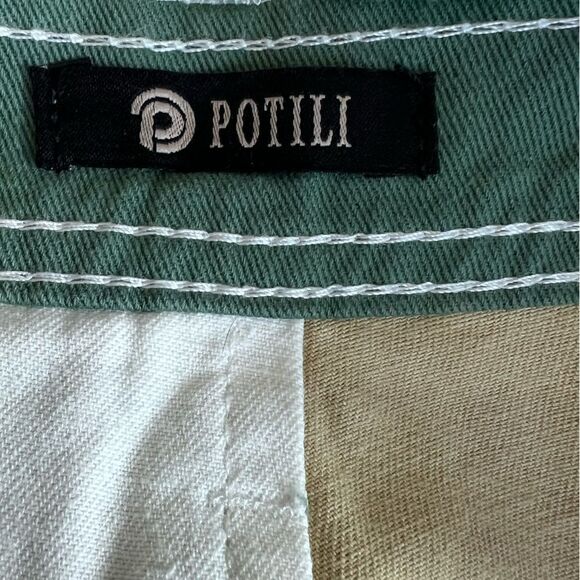 Potili High Waisted Distressed Color Block Denim Shorts size 8 - Picture 10 of 14